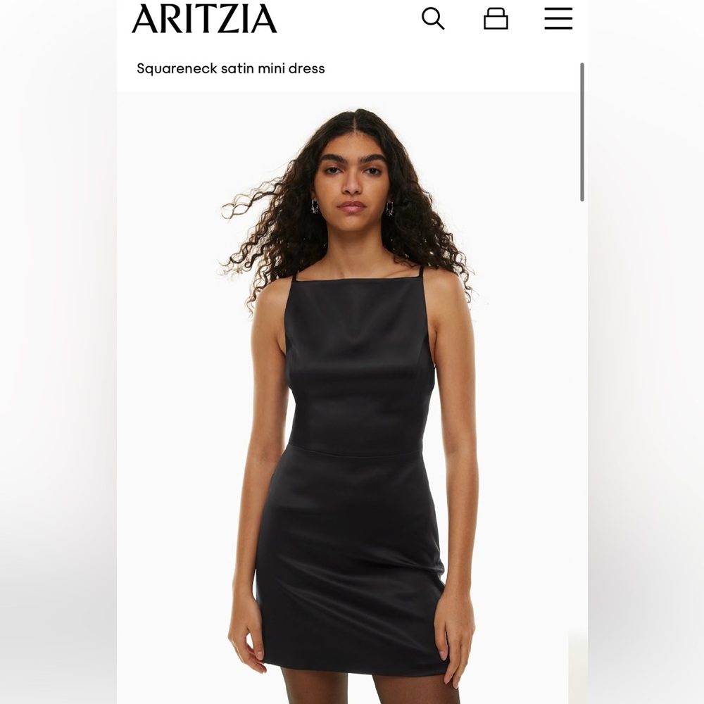Aritzia Wilfred Francie Black Satin Square-Neck Mini Dress